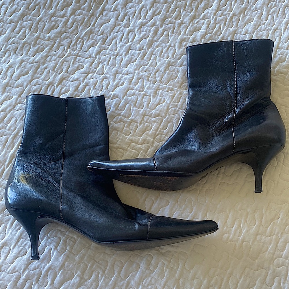 Anne Klein Chocolate Brown Leather Booties